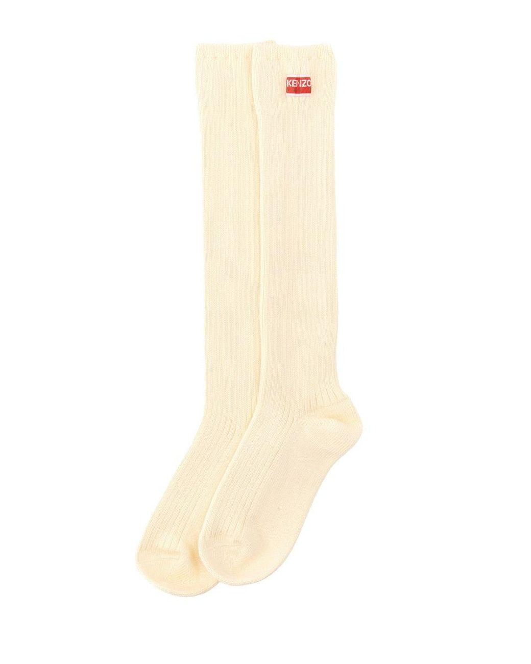 KENZO White High Socks With Logo Patch