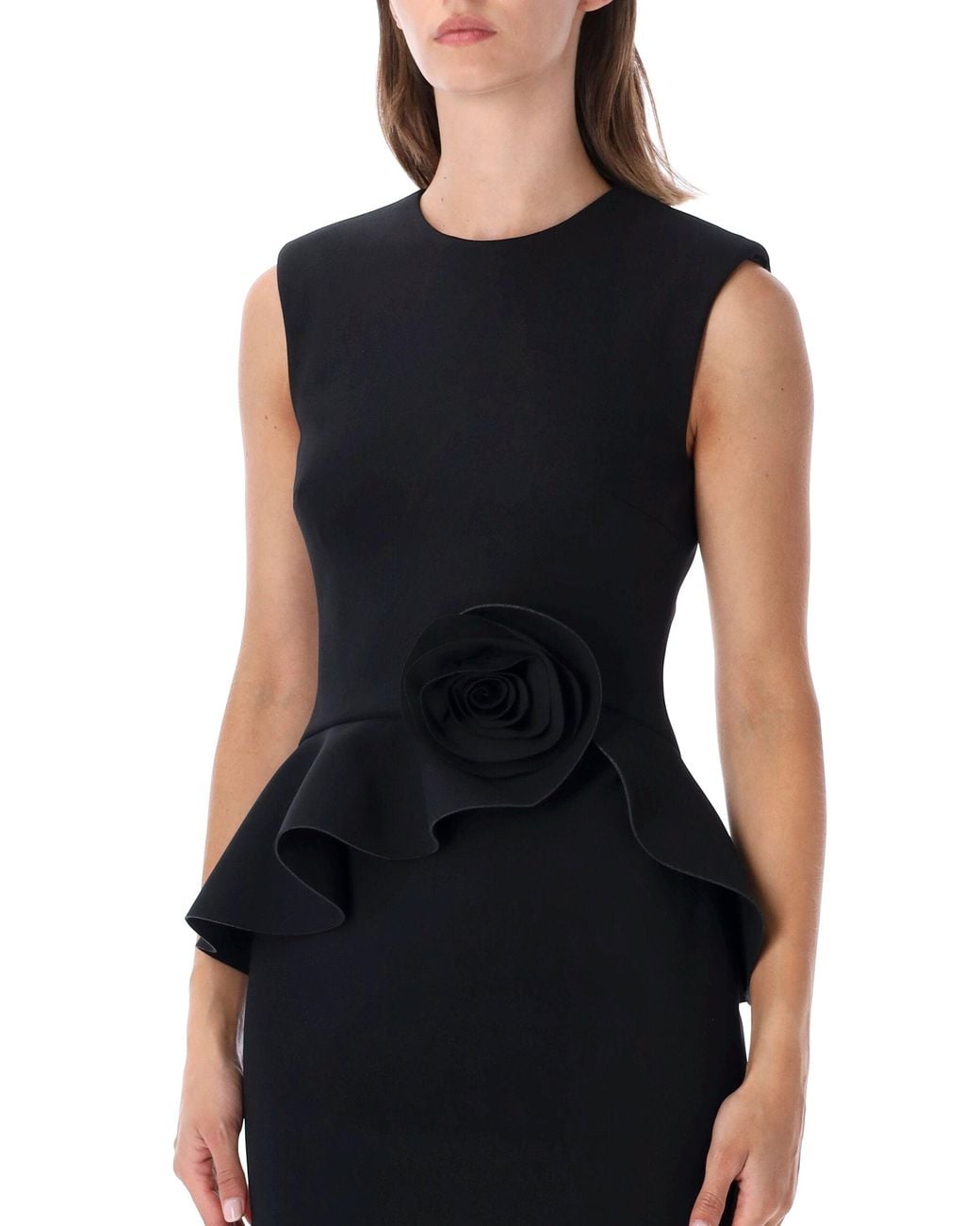 ROTATE BIRGER CHRISTENSEN Black Sleeveless Floral Appliqué Mini Dress
