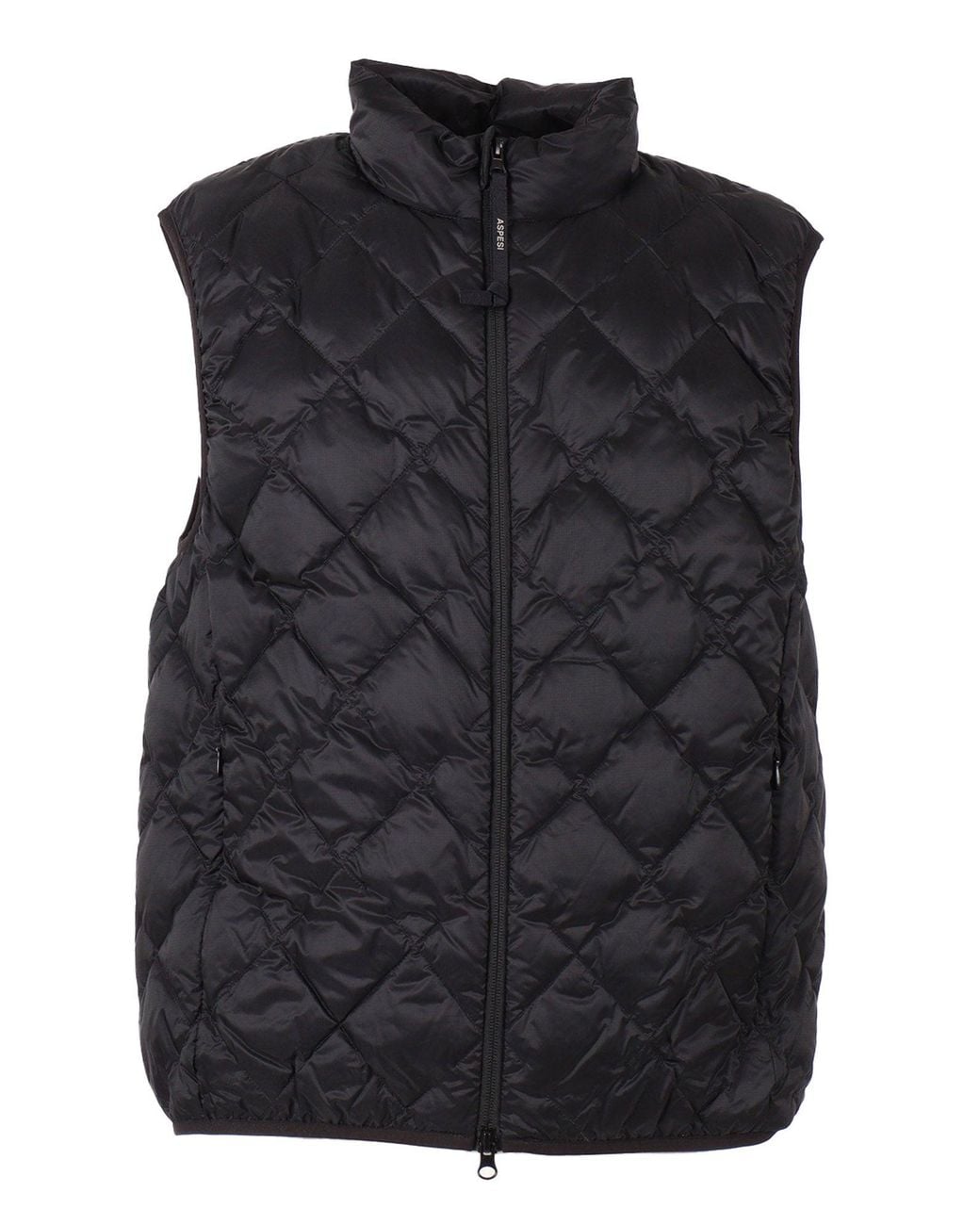 Aspesi Black Minimalist Zip-Front Gilet for men