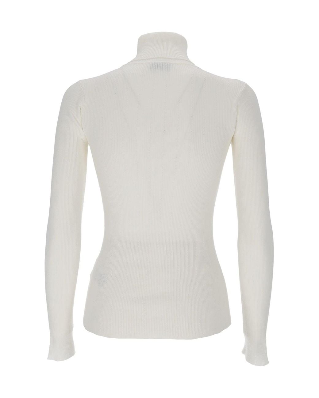 Elisabetta Franchi White Fitted Long-Sleeve Knit Top With High Turtleneck