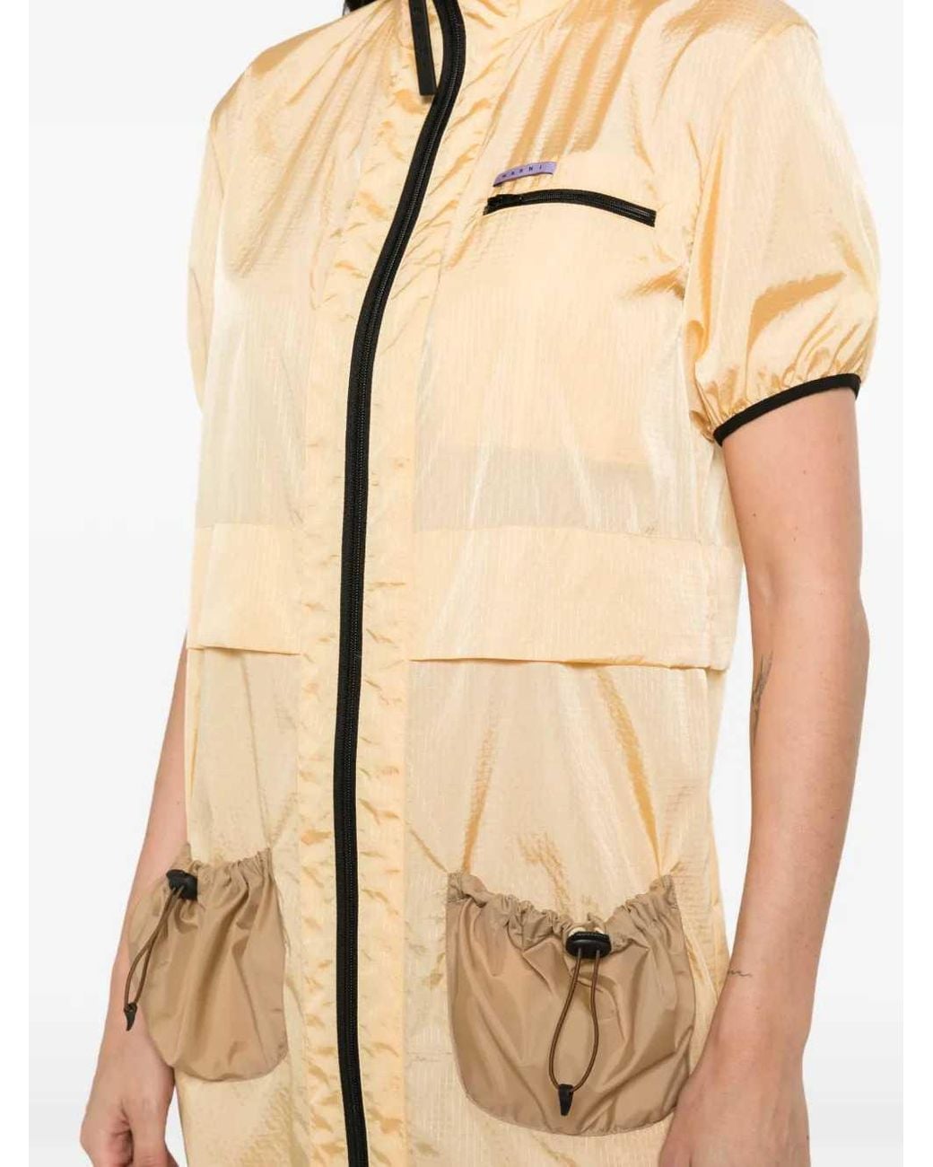 Marni Natural Zip Front Dress With Drawstring Waist