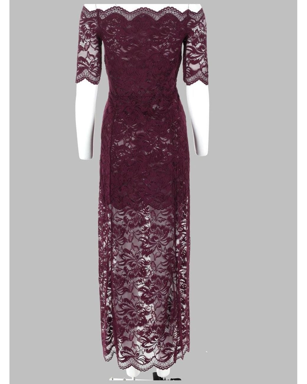 Rabanne Purple Off-Shoulder Lace Maxi Dress
