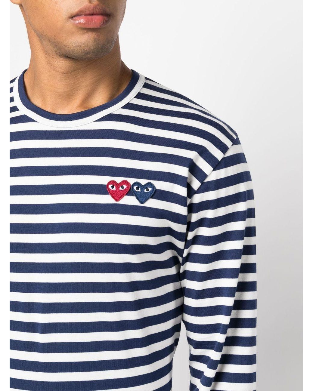 COMME DES GARÇONS PLAY Blue U T-Shirt Double Burgendy Emblem Knit