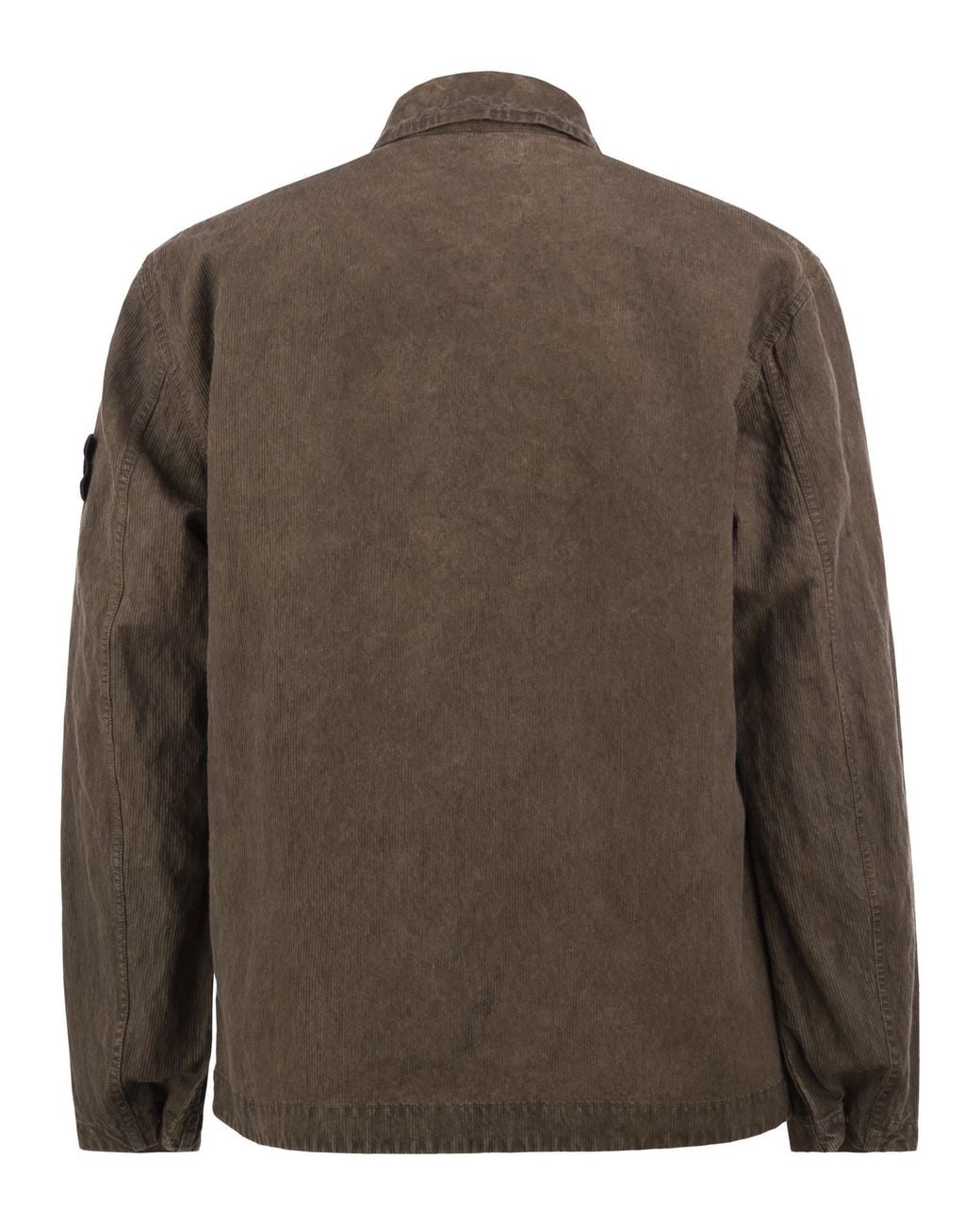 Stone Island Brown Corduroy Overshirt With Compass Badge for men