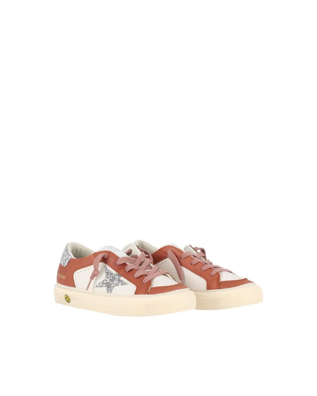 Golden Goose Deluxe Brand Pink Sneakers May Leather Upper And Toe Glitter Star And Heel/Bordeaux