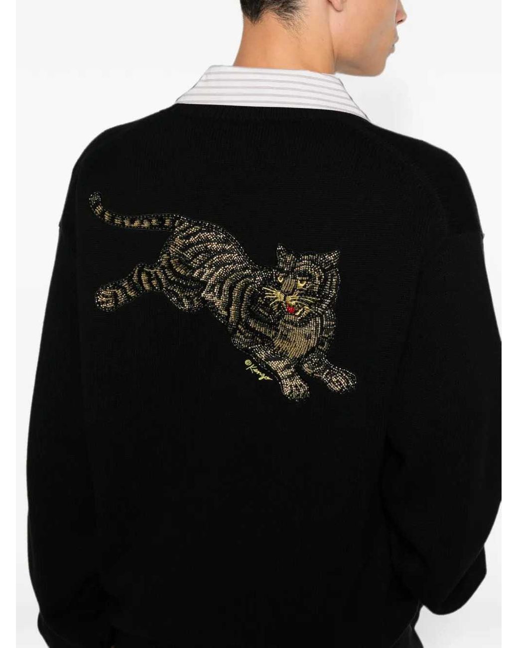KENZO Black Beaded Tiger-Motif Cardigan for men