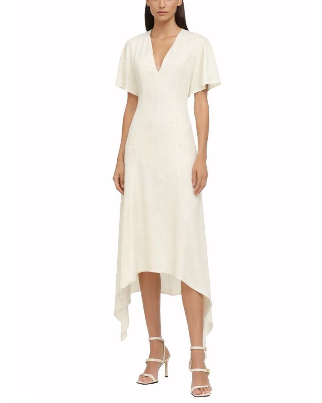 Stella McCartney White Fluid V-Neck Asymmetric Midi Dress