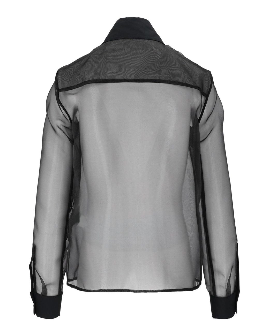 Elisabetta Franchi Black Translucent Pleated Bib Classic Collar Blouse