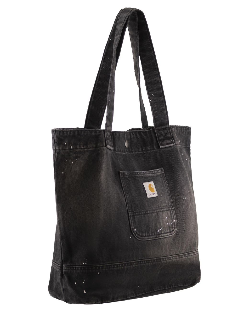 Carhartt Black Washed Denim Tote Bag With Paint Splatter Detail