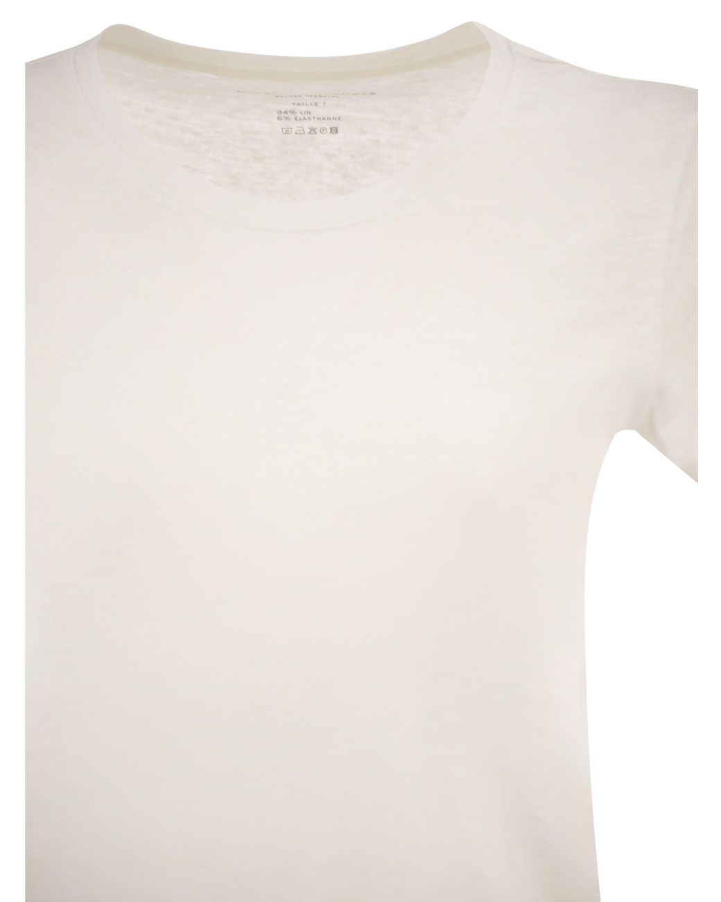 Majestic White Stretch Linen T Shirt With Round Neckline