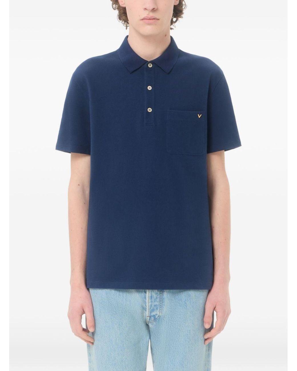 Valentino Blue Vgold Cotton Polo Shirt