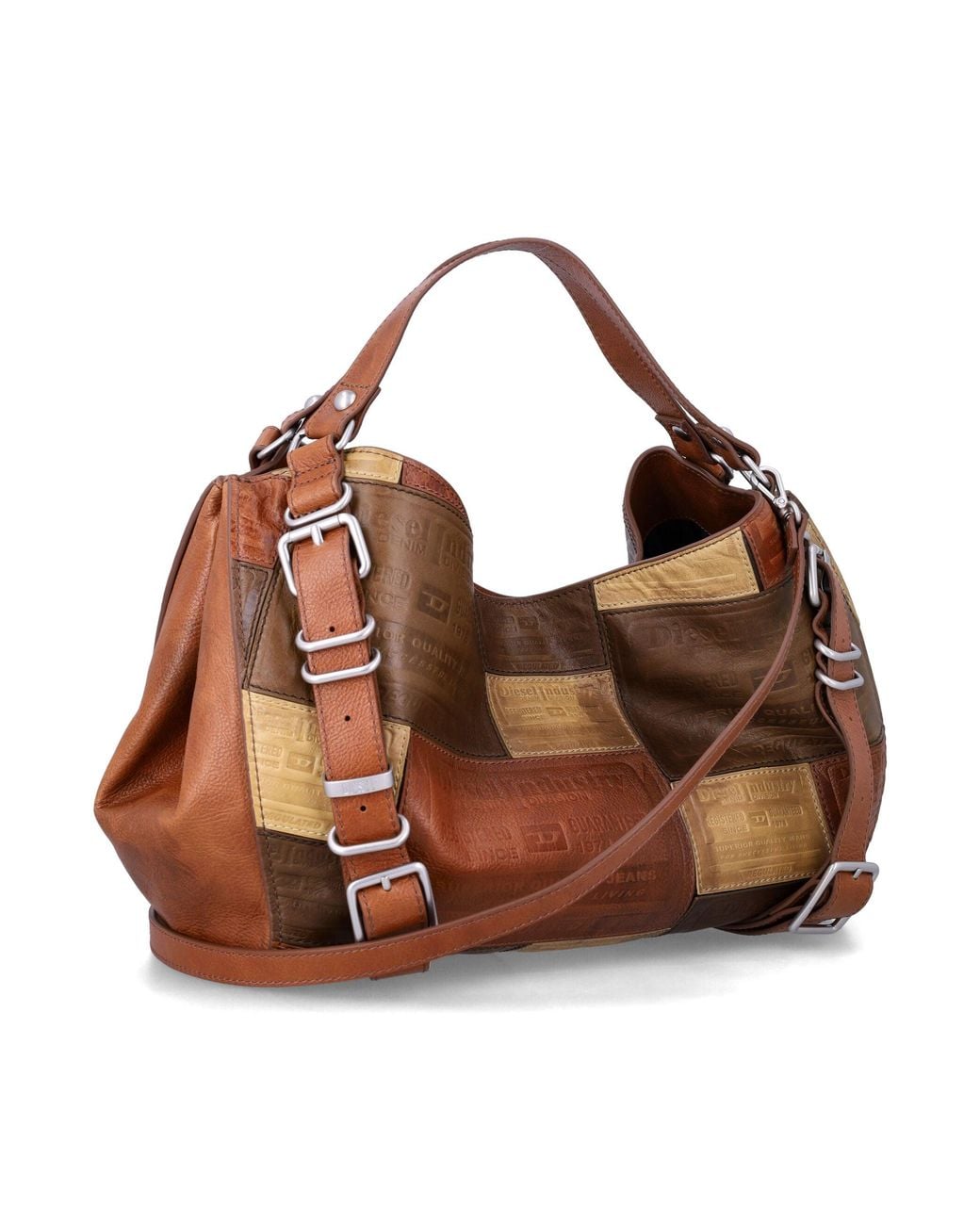 DIESEL Brown Patchwork Leather Shoulder Bag