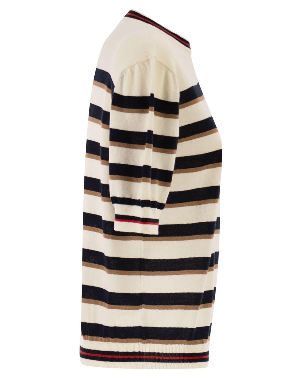 Herno White Short-Sleeved Striped Cotton Jumper