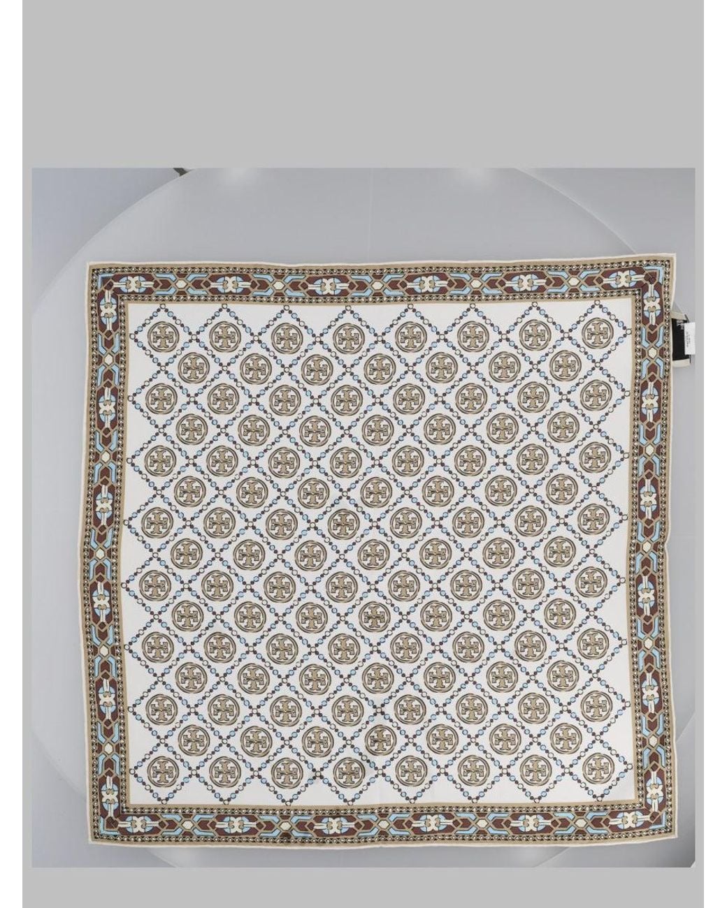 Tory Burch Gray Foulard Deco T Monogram Silk Scarf