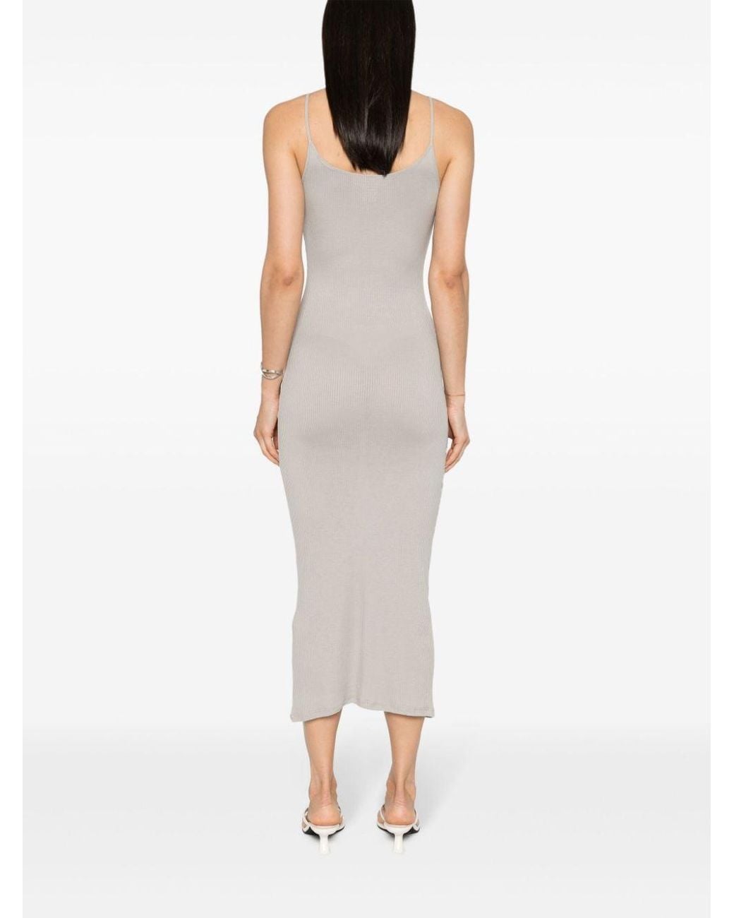 Majestic White Ribbed Viscose Long Dress