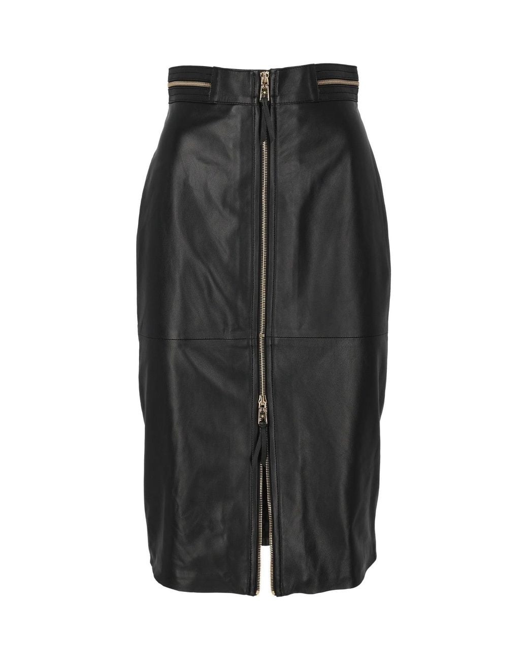 Elisabetta Franchi Black Fitted Sheepskin Leather Skirt With Front Zipper