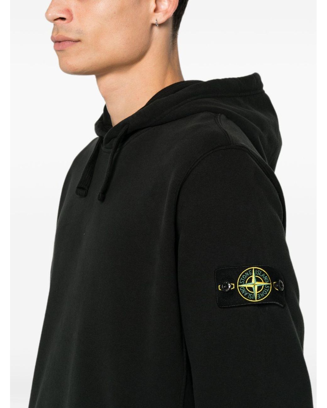 Stone Island Black Cotton Hooded Sweatshirt With Compass Badge for men