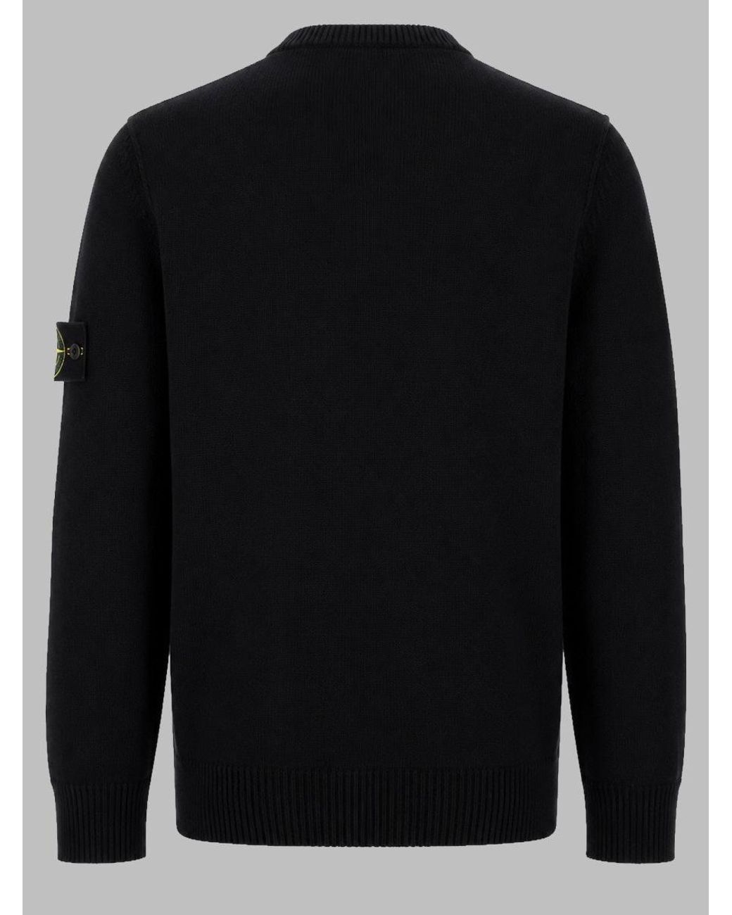 Stone Island Black Wool-Blend Crewneck Sweater With Sleeve Patch for men
