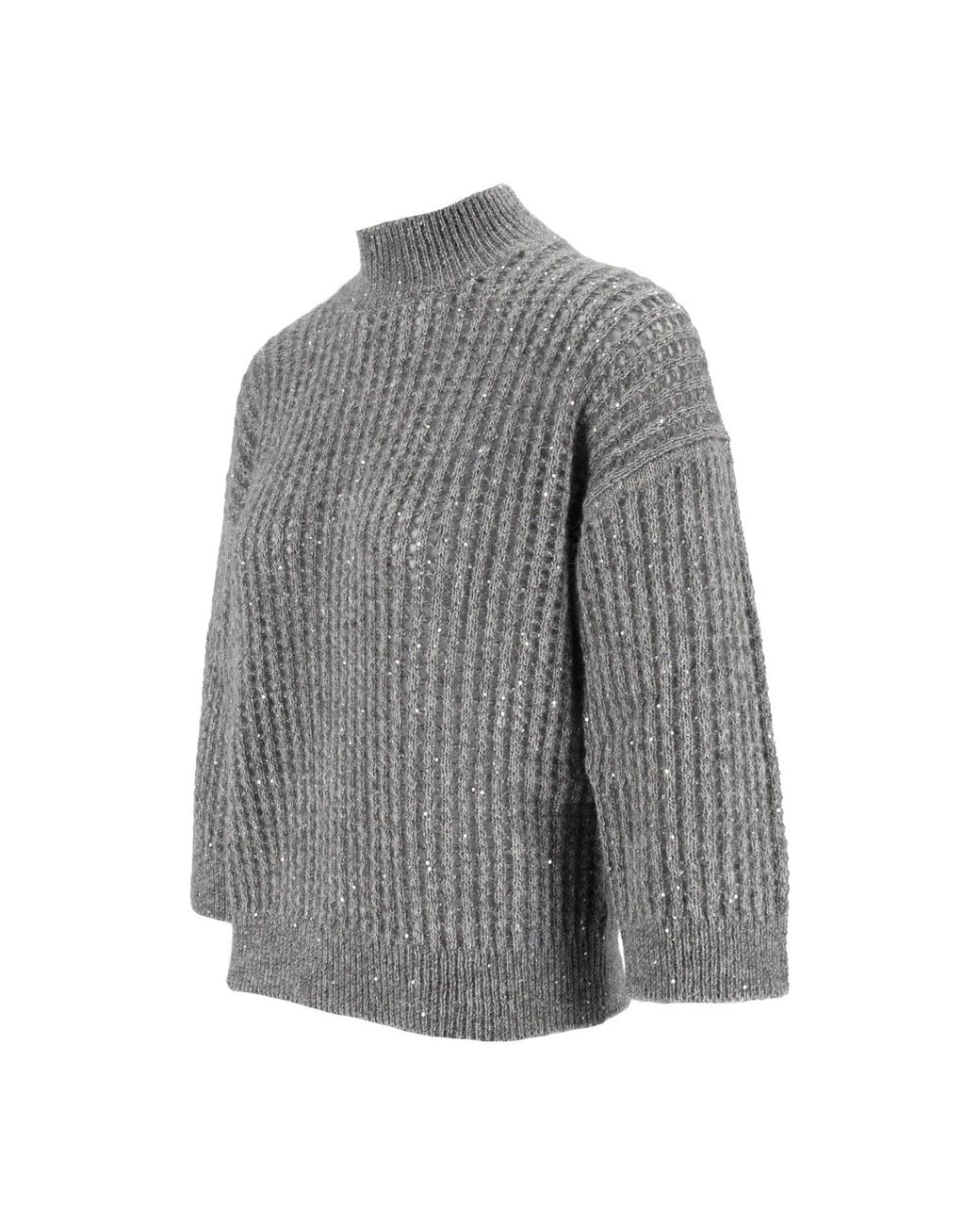 Peserico Gray Ribbed Soft Yarn Knitted Sweater