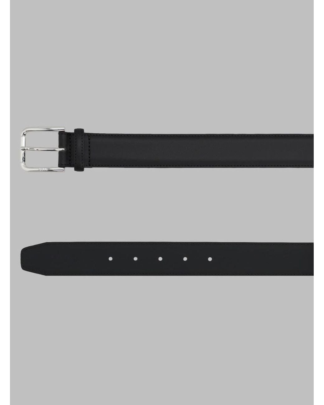 Boss Gray Leather Belt With Buckle
