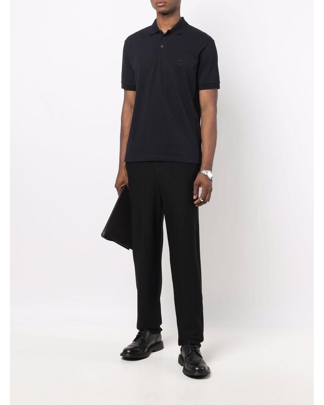 Giorgio Armani Black Stretch Cotton Piqué Polo Shirt