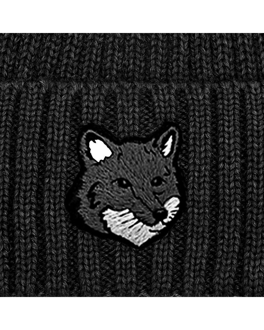 Maison Kitsuné Black Wool Beanie With Logo