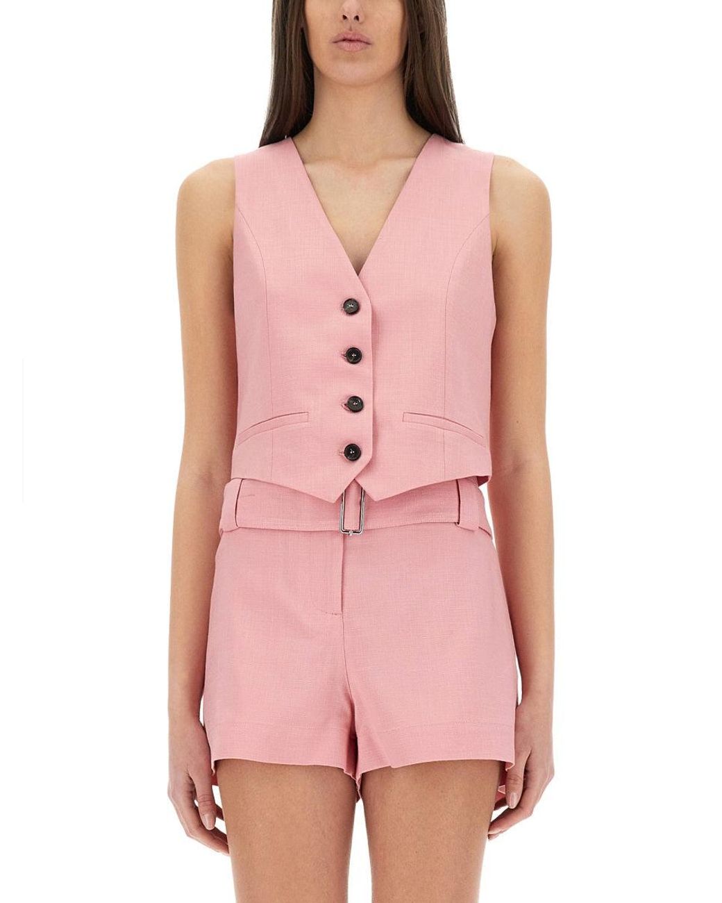 MSGM Pink Cropped Vest With Deep V-Neckline