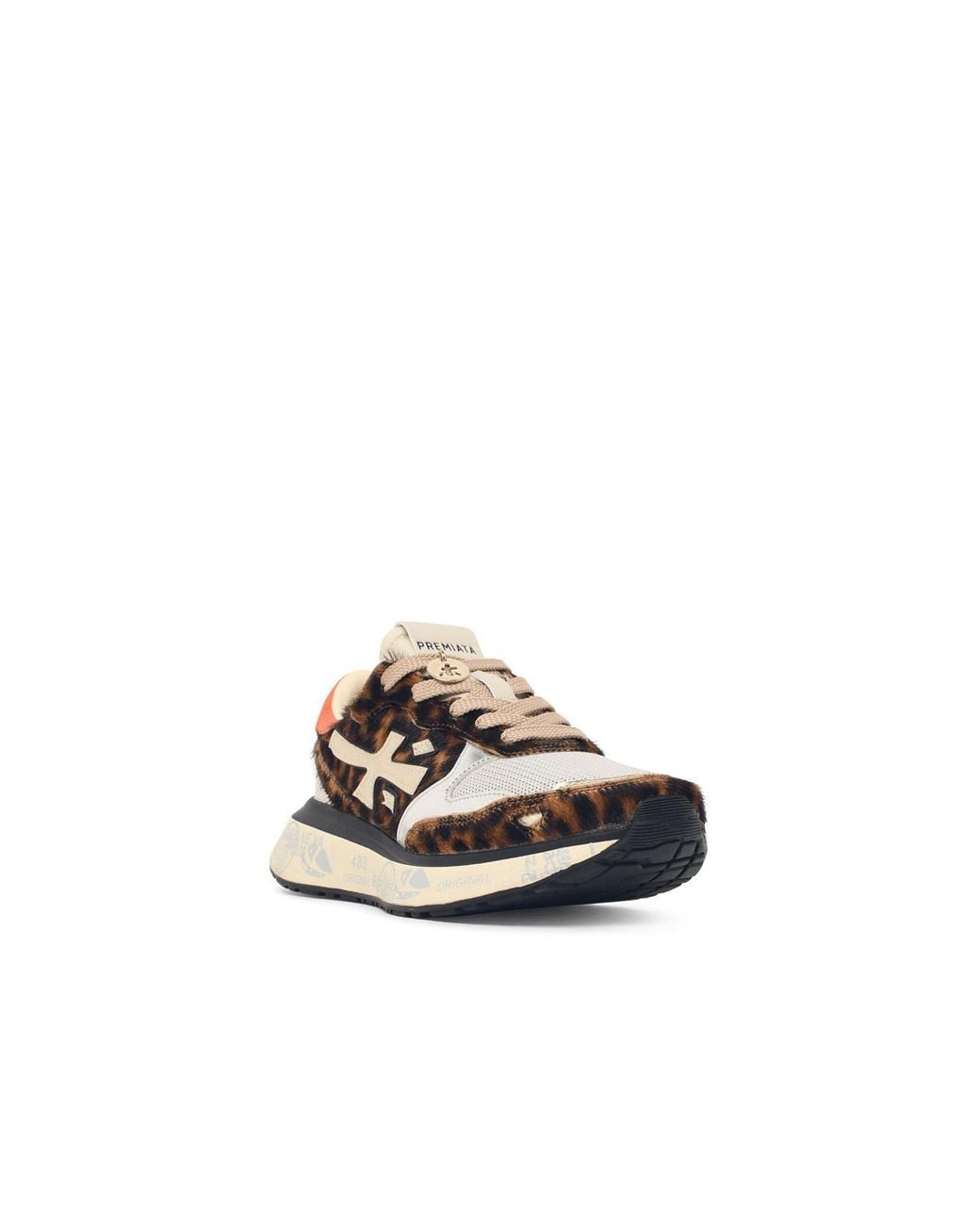 Premiata White 'Lauryn' Leopard Print Pony Blend Sneakers