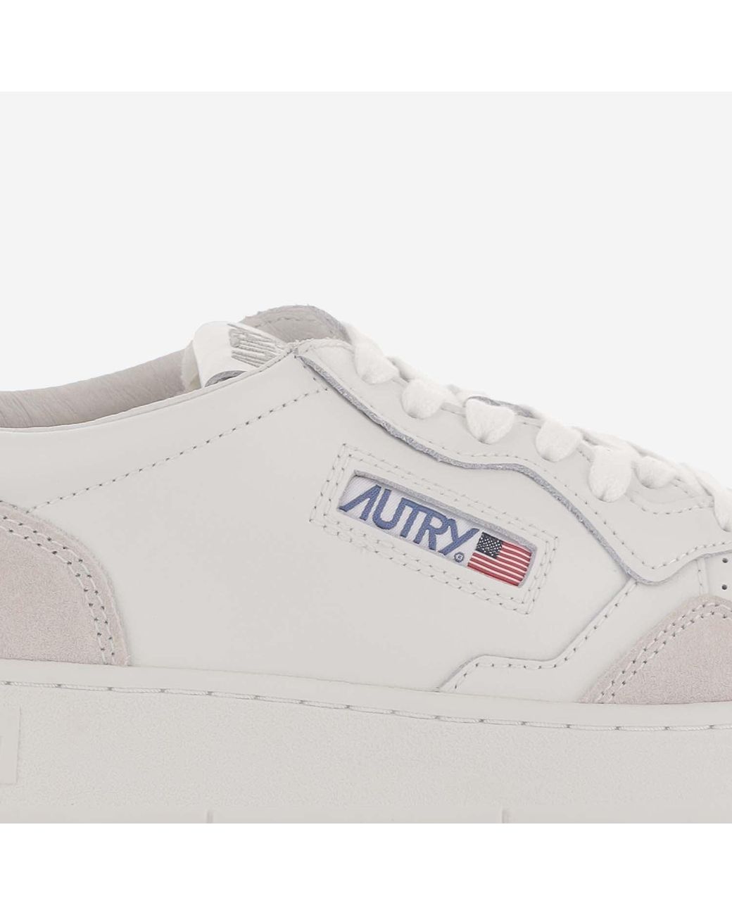 Autry White Round Toe Sneakers With Leather And Suede Panels