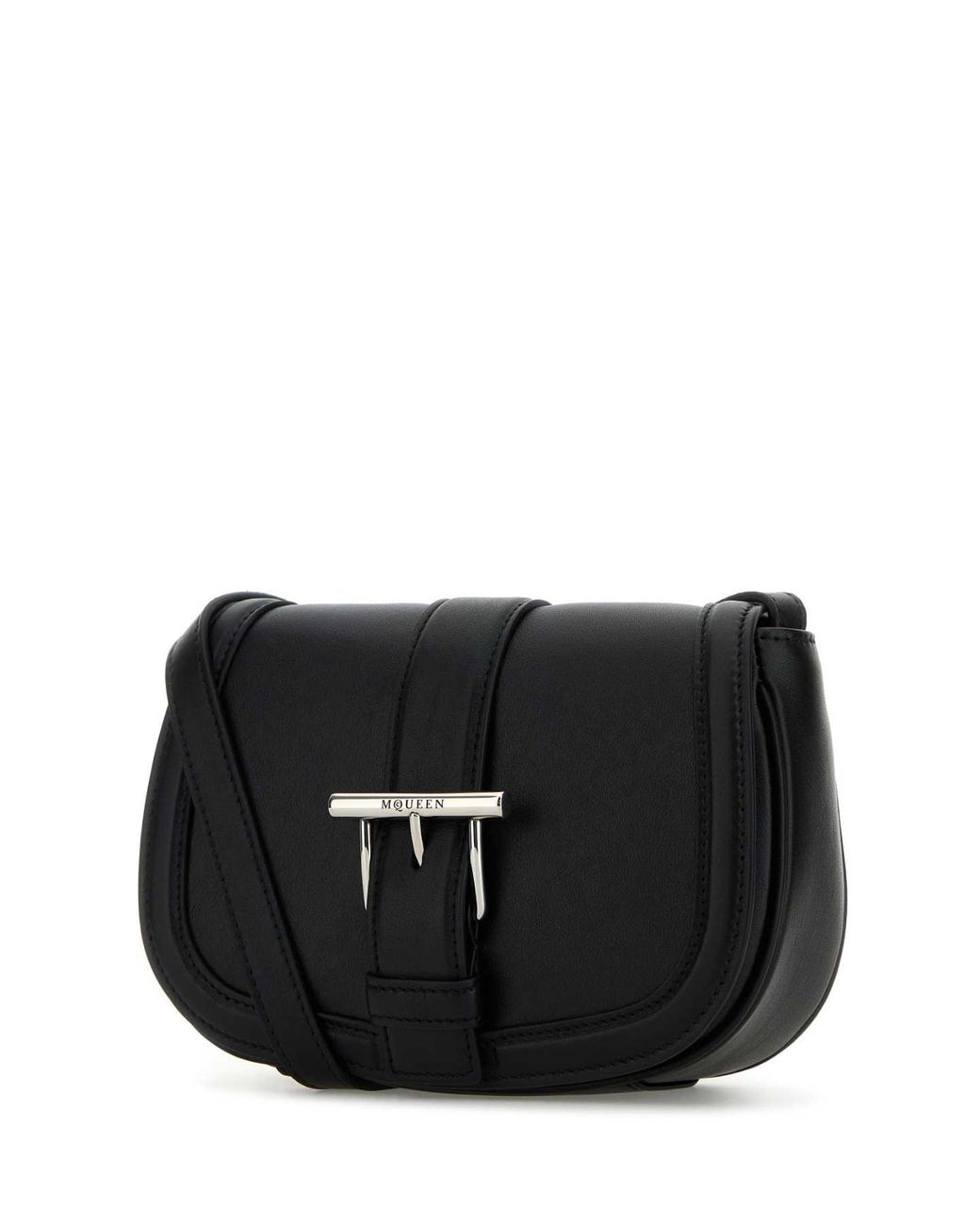McQueen Black Leather Mini Satchel Crossbody Bag