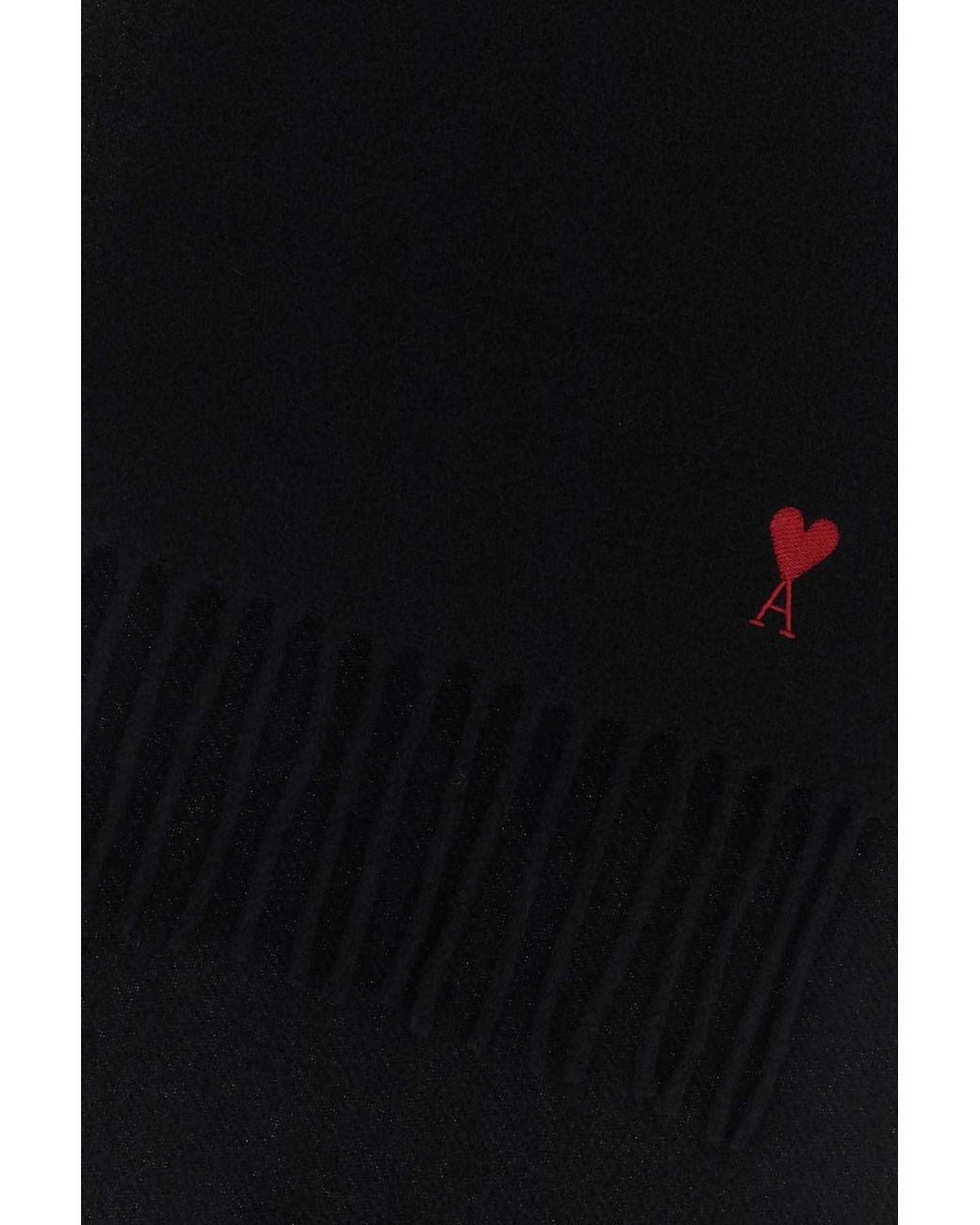 AMI Black Ami Wool Scarf for men