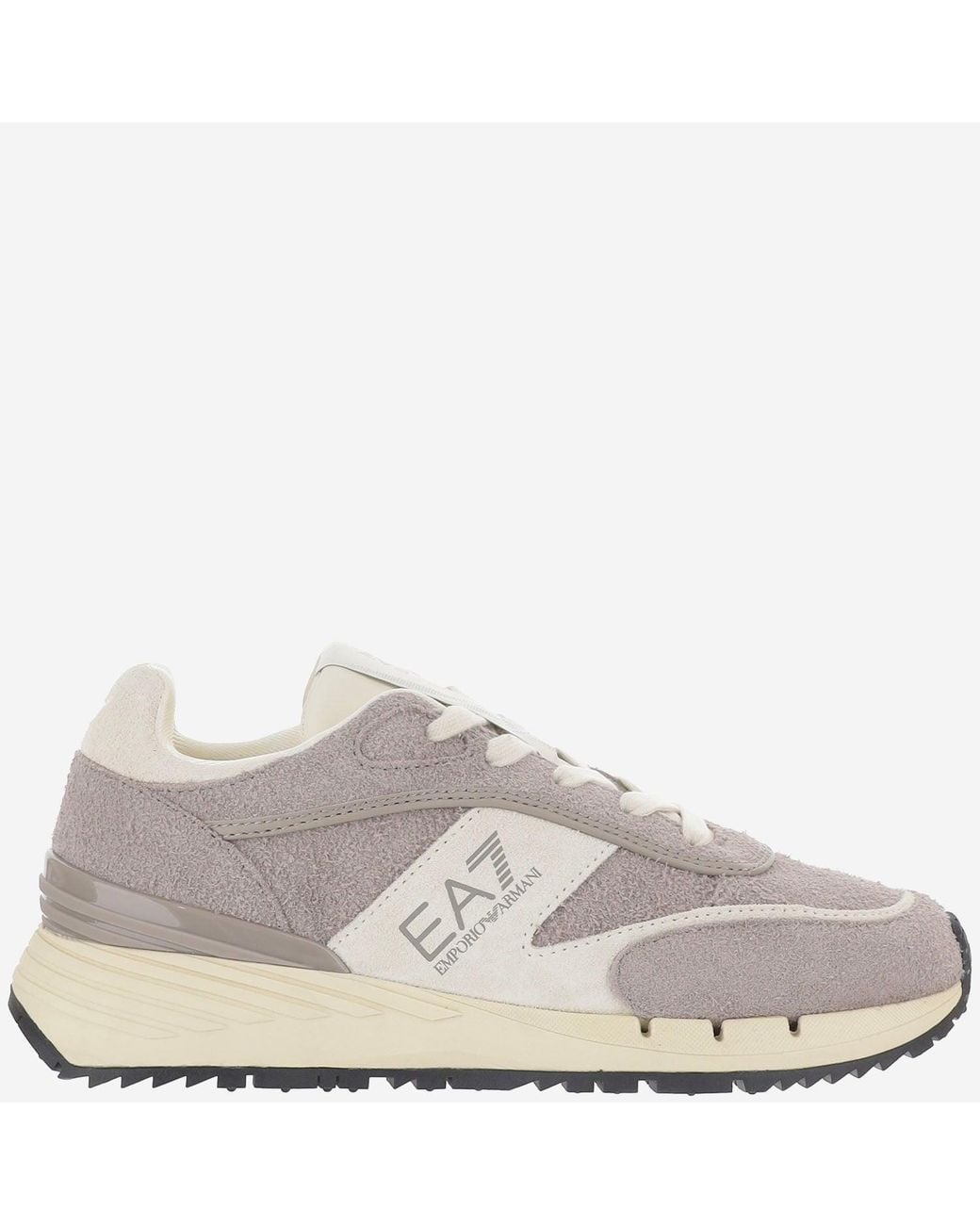 EA7 Gray Leather Sneakers With Logo