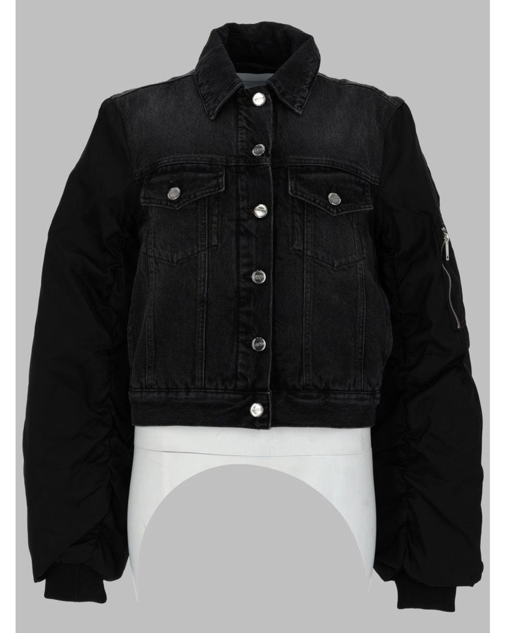Ganni Black Cropped Denim Puffer Jacket