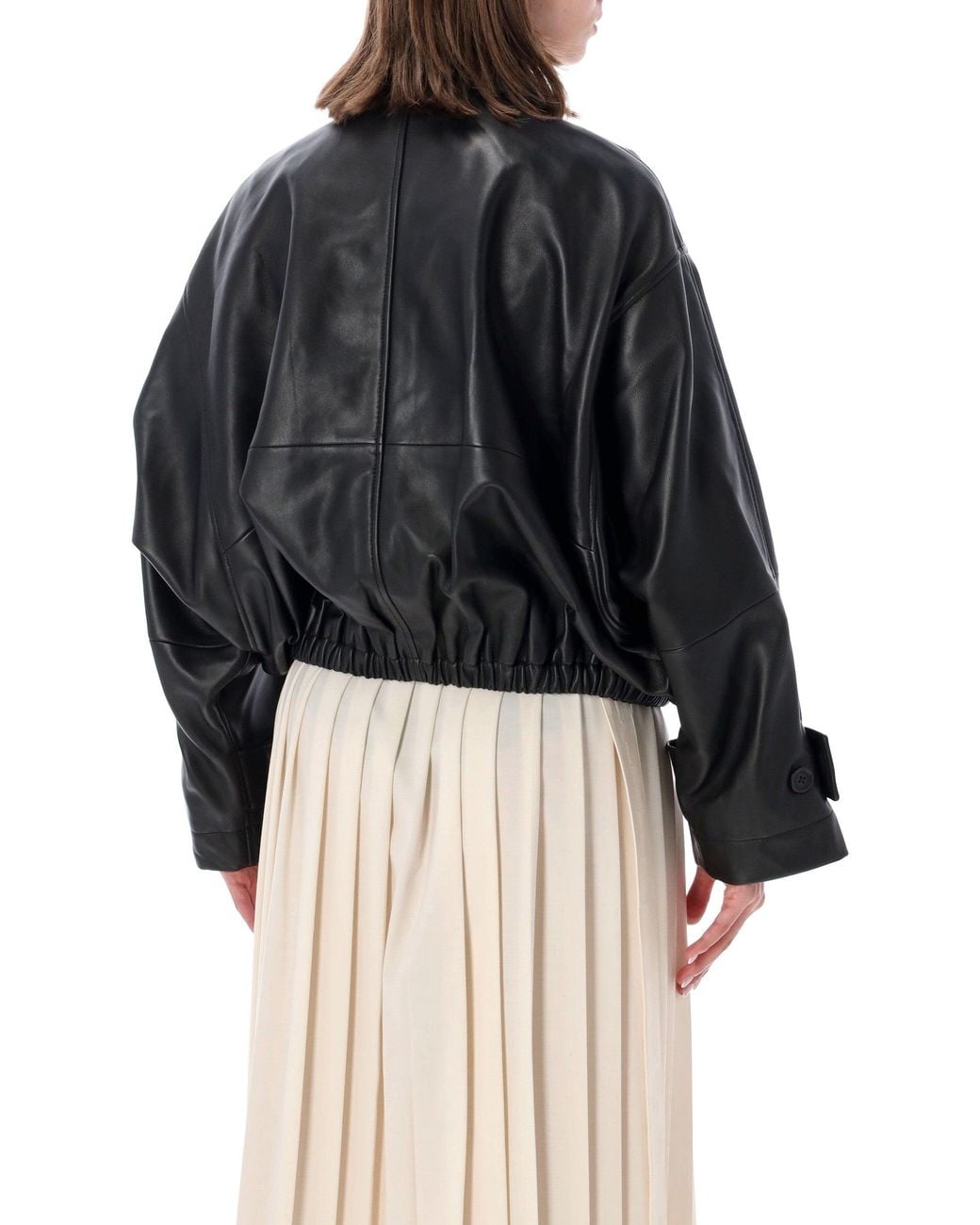 Rohe Black Leather Blouson Cropped Bomber Jacket