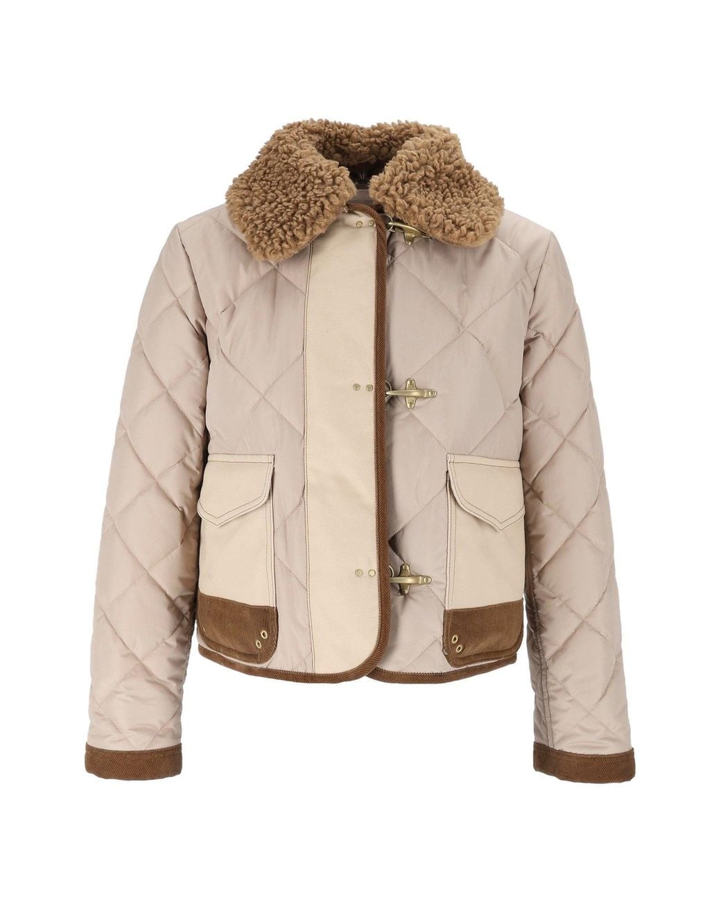 Fay Natural Mini 3-Ganci Quilted Suede-Accent Jacket