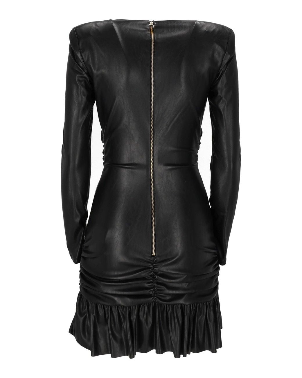Elisabetta Franchi Black Faux Leather Mini Dress With Twisted Knot Detail
