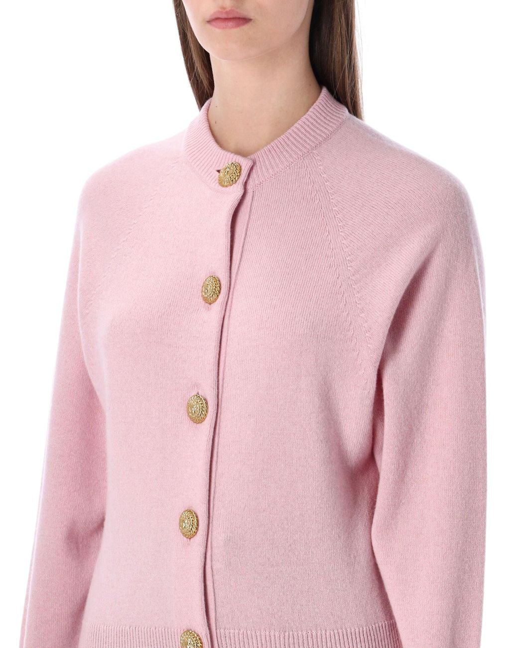 Balmain Pink Eco-Cashmere Buttoned Cardigan