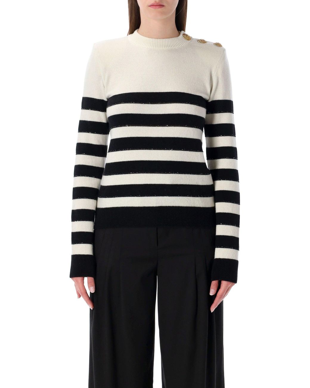Balmain Blue Striped Wool Cashmere Buttoned Jumper