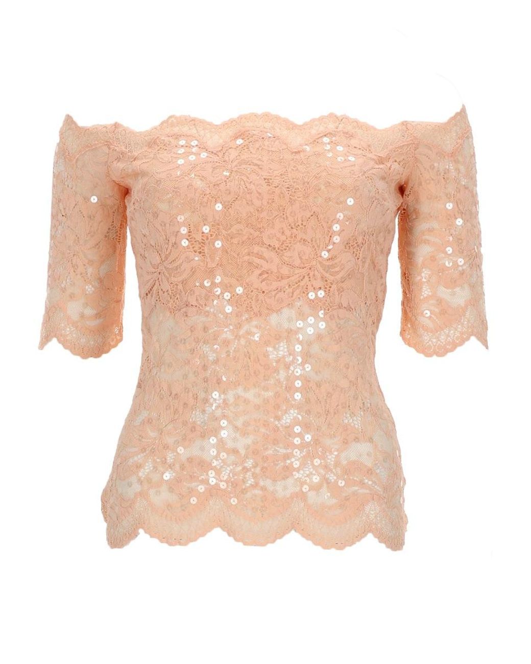 Rabanne White Off-The-Shoulder Lace Sequin Top