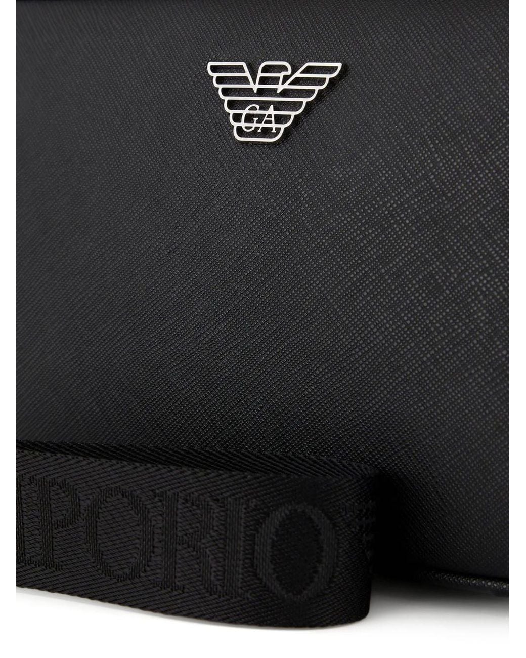 Emporio Armani Black Regenerated Saffiano Leather Beauty Case With Eagle Plate for men