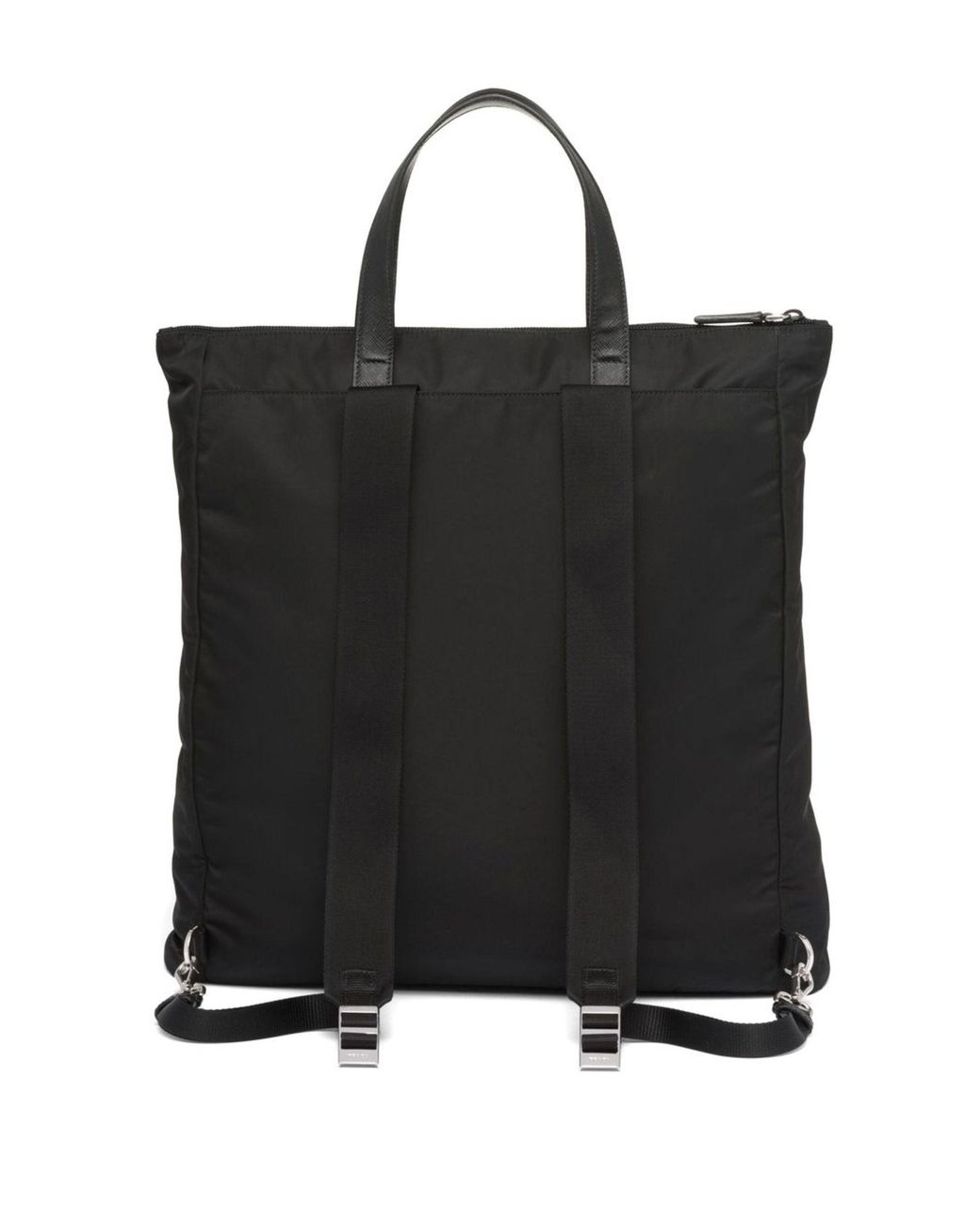 Prada Black Re Nylon Saffiano Leather Tote Bag