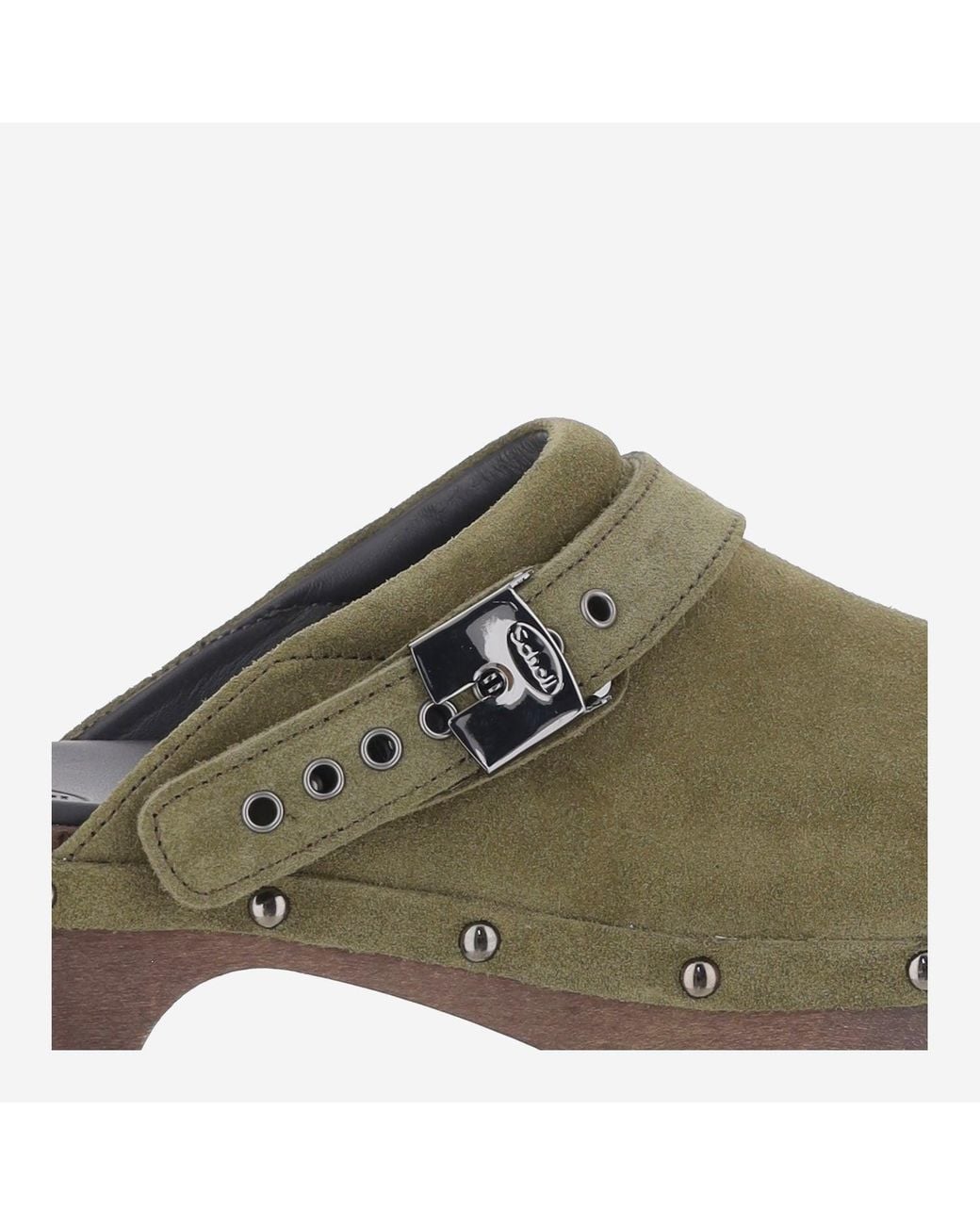Scholl Green Wood And Suede Clogs