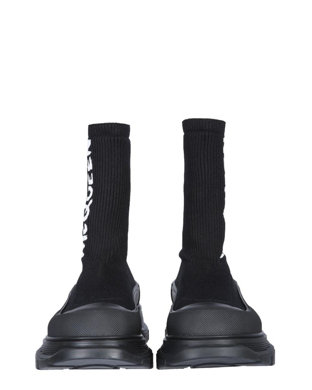 McQueen Blue Mcqueen Graffiti Knit Tread Slick Boot for men