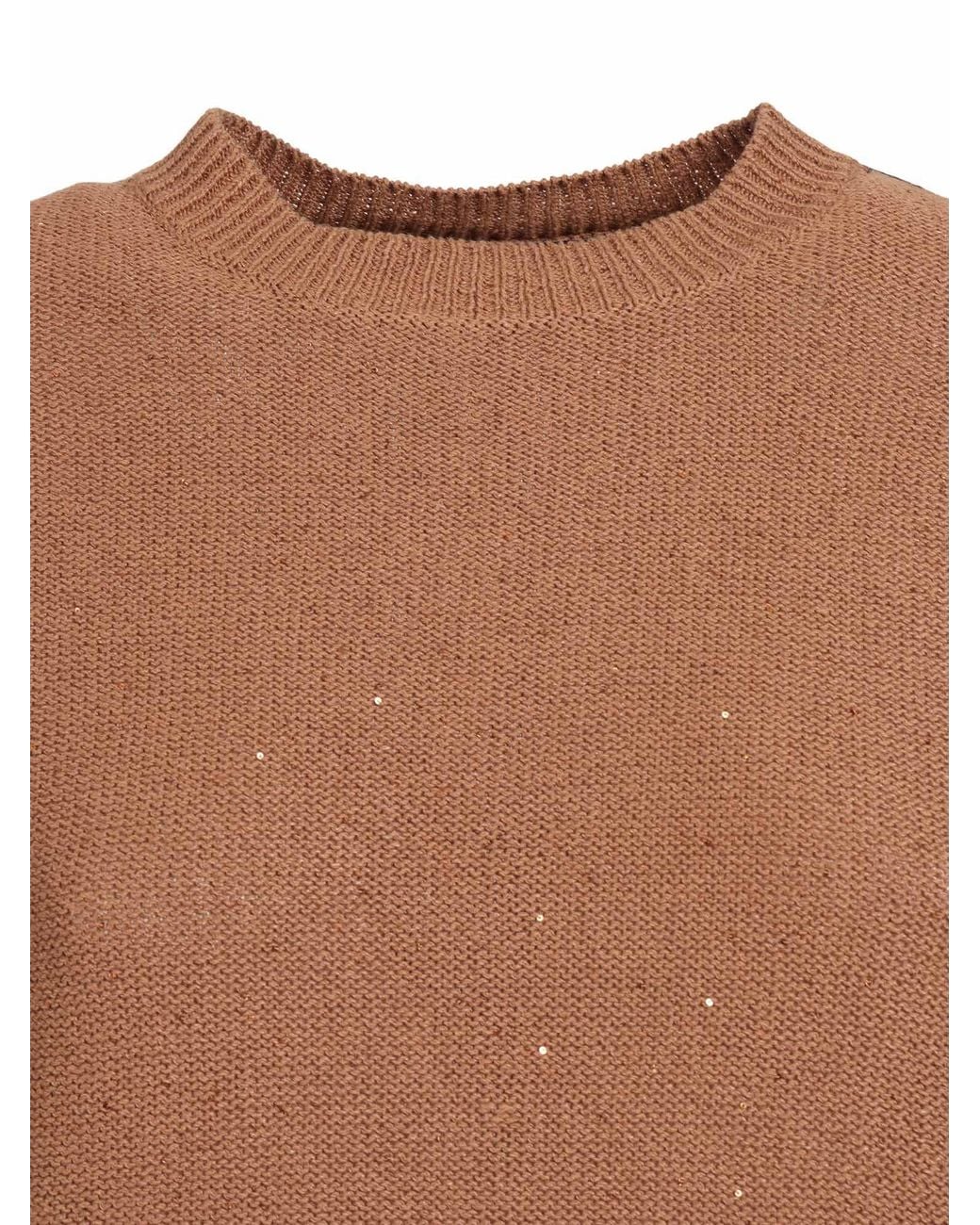 Fabiana Filippi Brown Sequin Short Sleeve Crew Neck Sweater