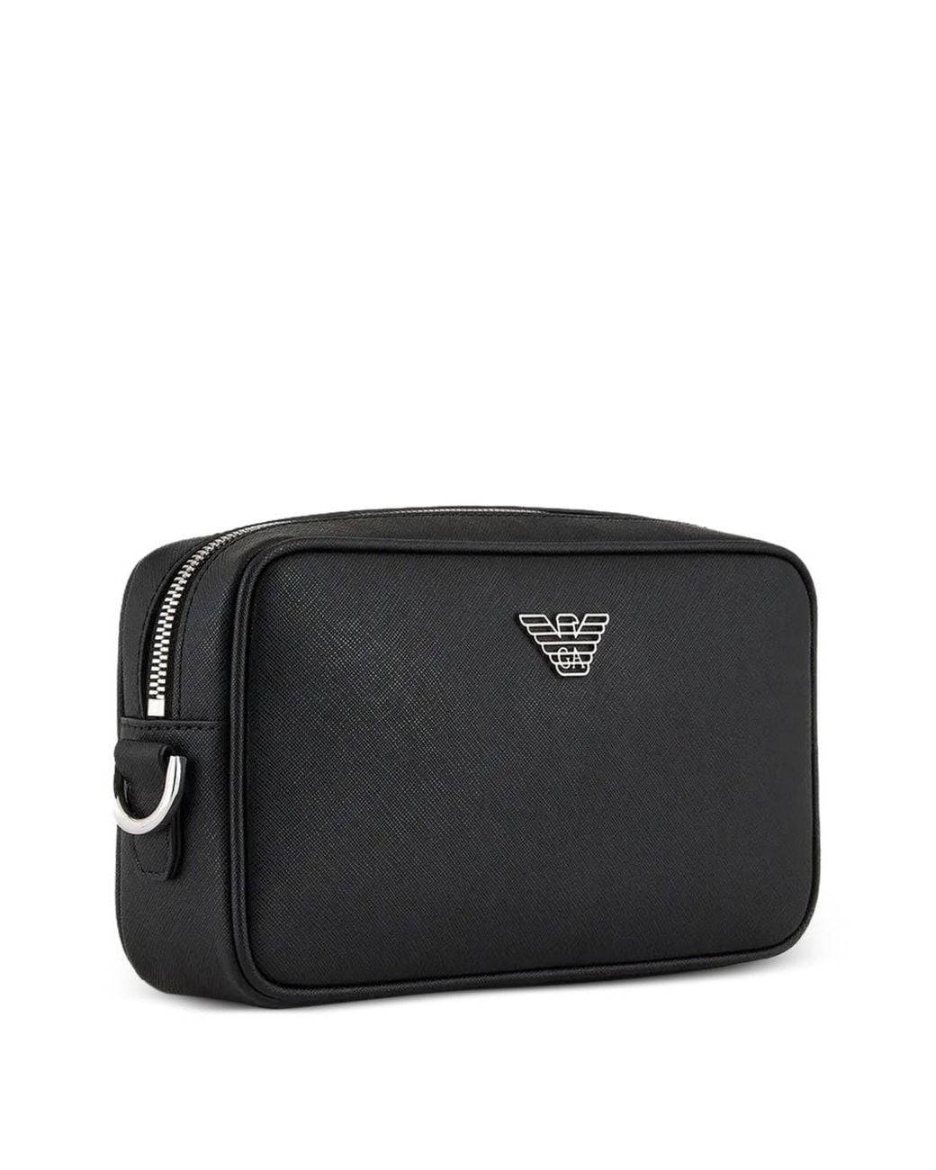 Emporio Armani Black Regenerated Saffiano Leather Beauty Case With Eagle Plate for men