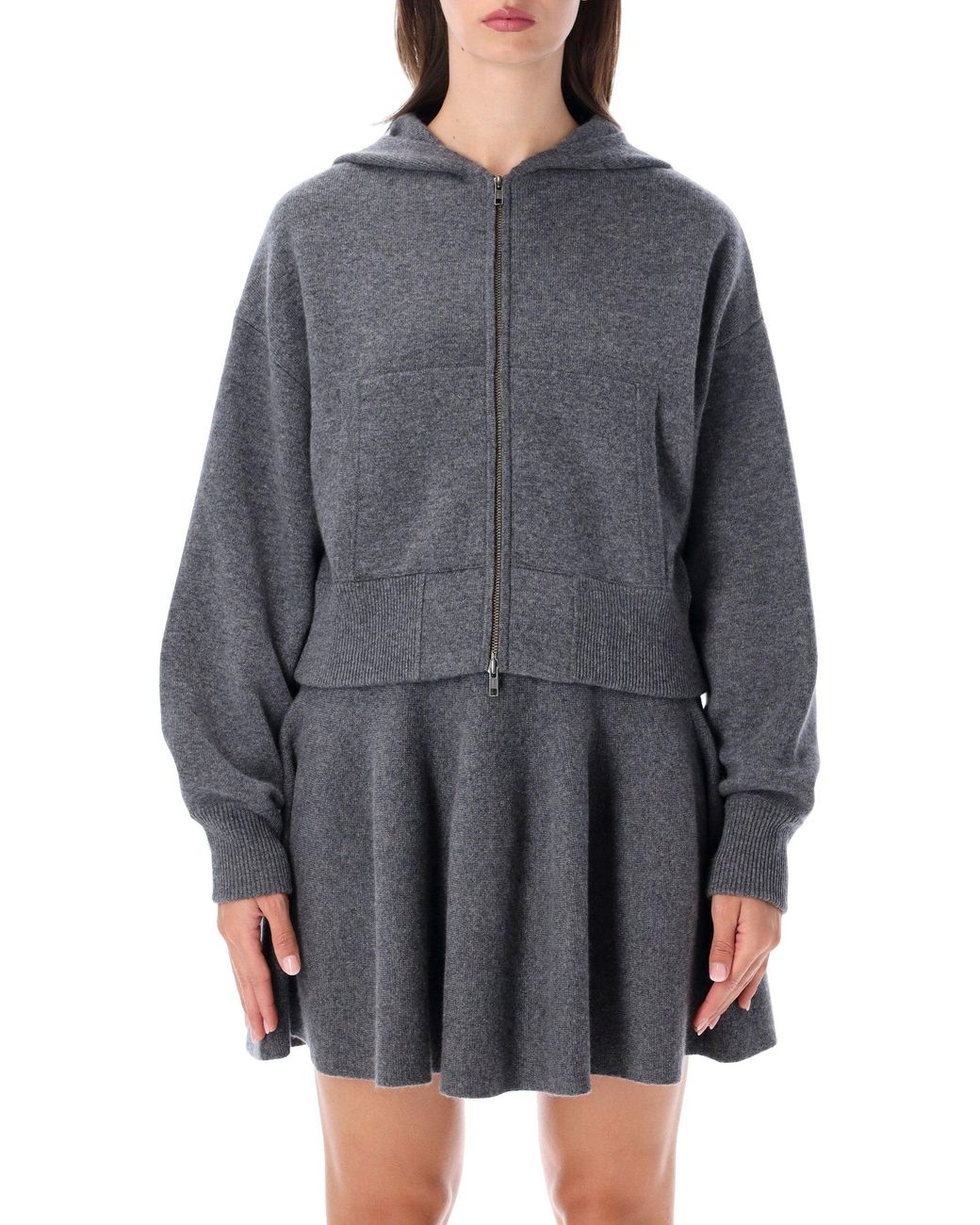 Lisa Yang Gray Cashmere Hooded Zip-Front Cardigan