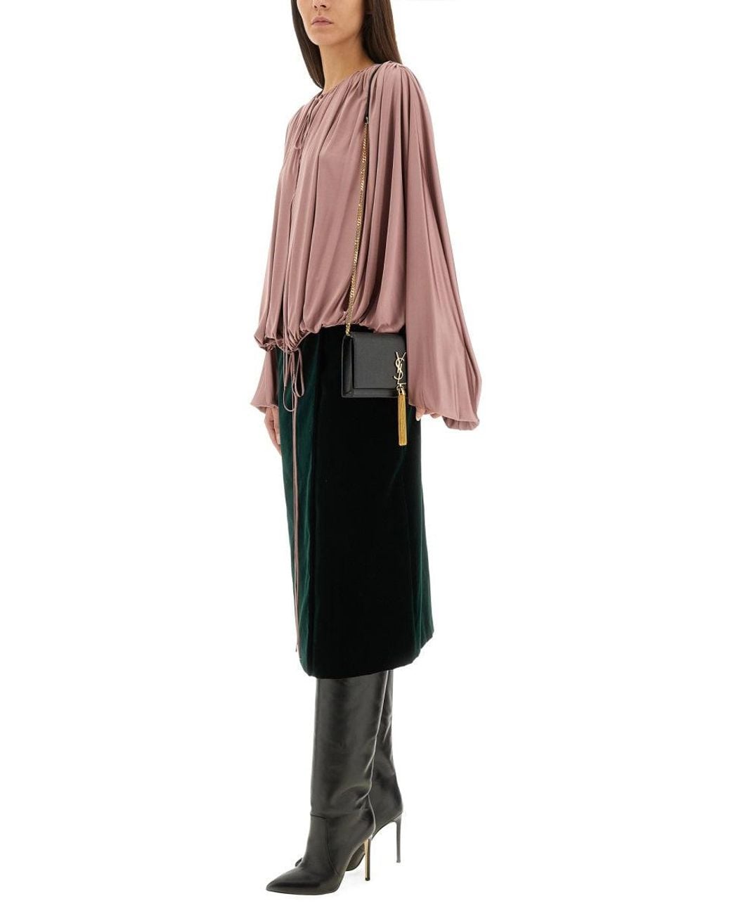 Saint Laurent Pink Drawstring Gathered-Shoulder Blouse