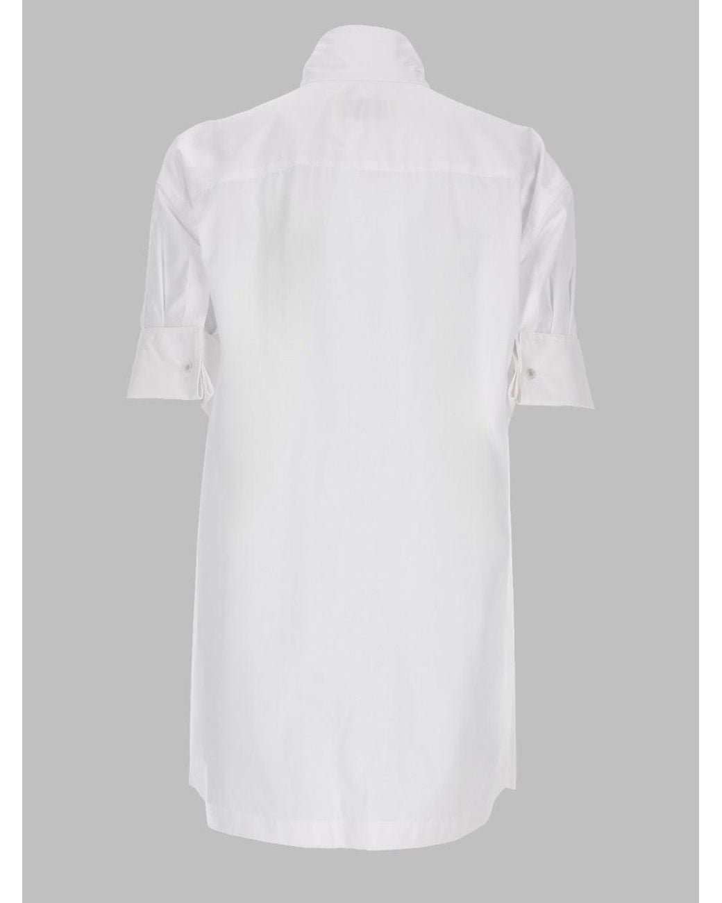 Dries Van Noten White Cotton Bow-Detail Short-Sleeve Tunic Shirt