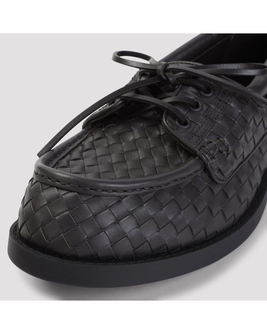 Bottega Veneta Black Pier Intrecciato Boat Shoes