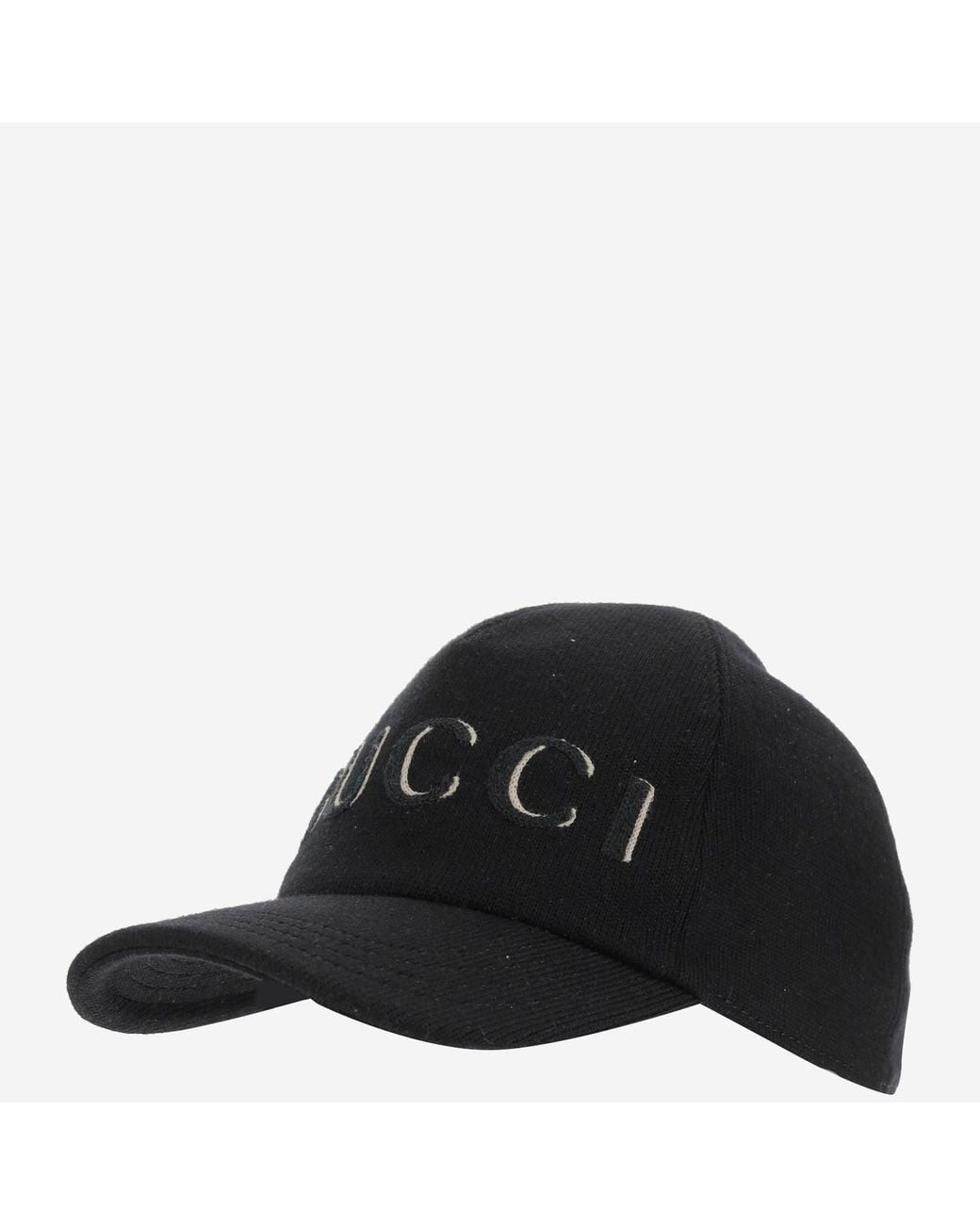 Gucci Black Wool Baseball Hat With Logo